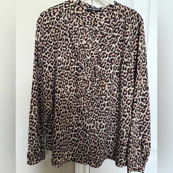 Karl Lagerfeld Leopard Print Long Sleeve Blouse - Picture 1 of 4